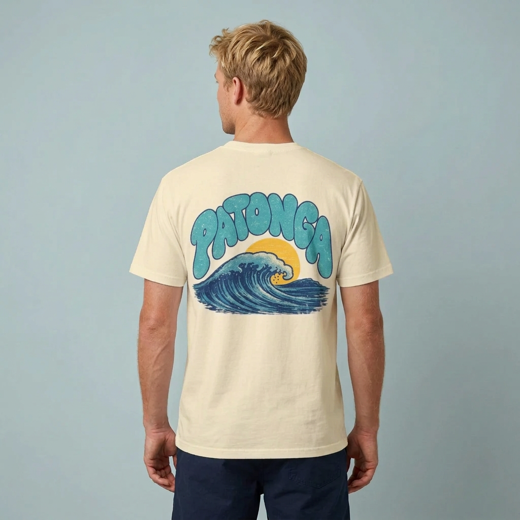 Blonde man wearing the Butter Wave Tee, back view