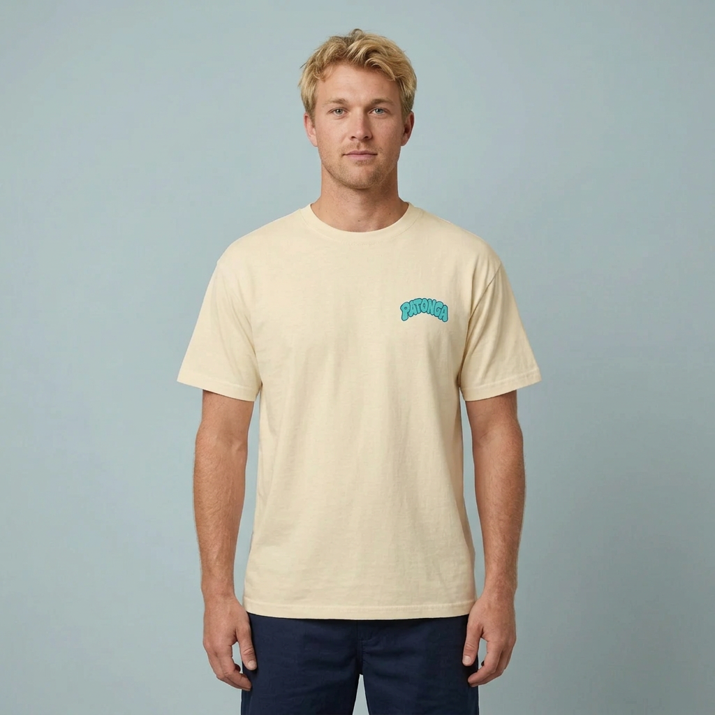 Blonde man wearing the Butter Wave Tee, front view