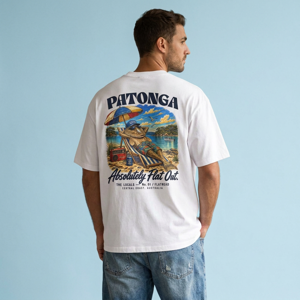 Absolutely Flat Out White male model on light blue