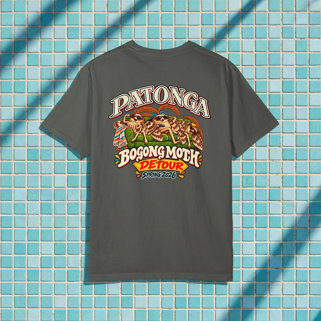 PATONGA charcoal back-print mockup on blue tiles